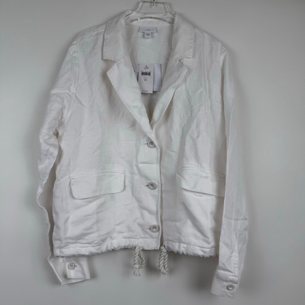 J. Jill Linen Blend Cotton White Blazer With Rope Waist Pull Hem Women’s Size XS